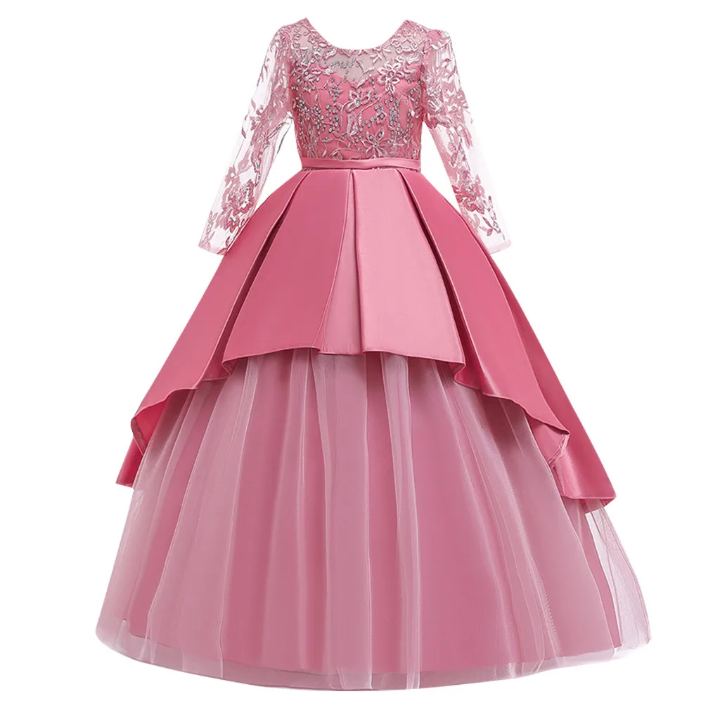 Детское кружевное платье принцессы с бантом для девочек на свадьбу