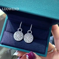 luowend real 18k white gold earrings luxury diamond earring halo circle design drop earrings engagement jewelry for women party