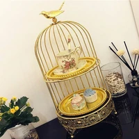 golden double layer bird cage snack stand tea break west point cake plate