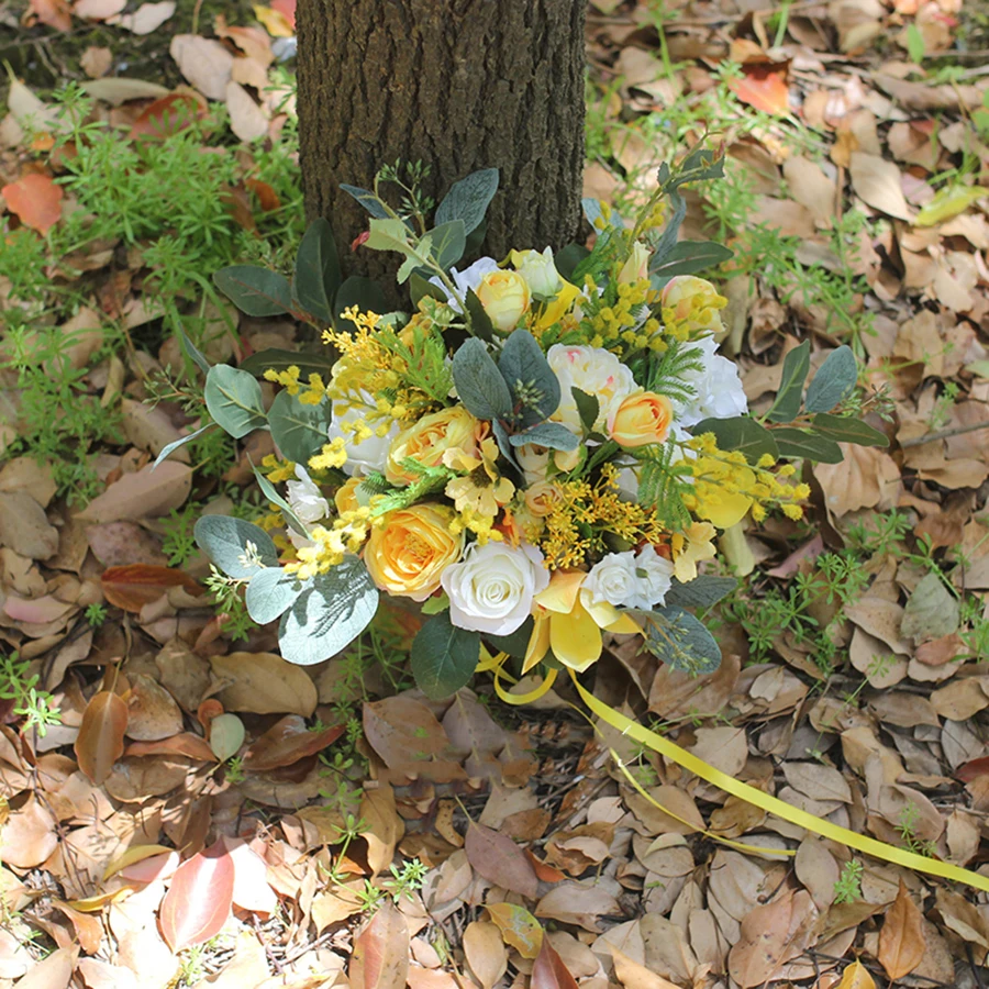 

Bride Bouquet Marriage Yellow Rose Wedding-Bouquet of Flower Wedding Fake Flower Bouquet Holder Silk Artificial Flower 2020