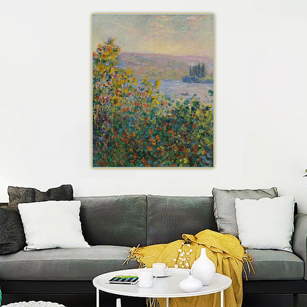 Цитон Клода монета Flowers цветы кровати в Vetheuil Canvas холст искусство Масляная