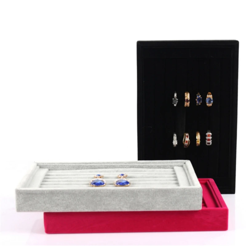 

Velvet Suede Ring Earrings Organizer Ear Studs Jewelry Display Stand Holder Rack Showcase Plate Fashion Jewelry Box Case Casket