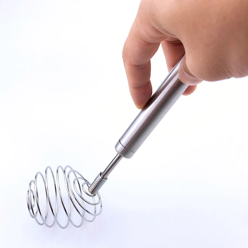 

Kitchen Stainless Steel Spring Beater Manual Self Turning 304 Stainless Steel Whisk Hand Blender Egg Cream Stirring KitchenTools