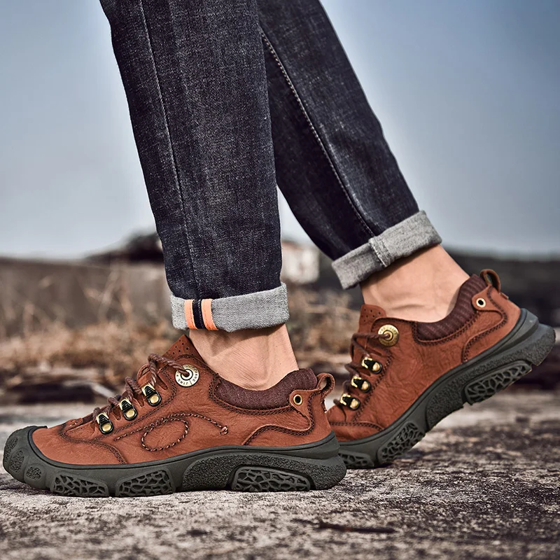 

Natural Leather Autumn Boots Men Plus Size Waterproof Ankle Boots High Quality Outdoor Combat Walking Shoes Men