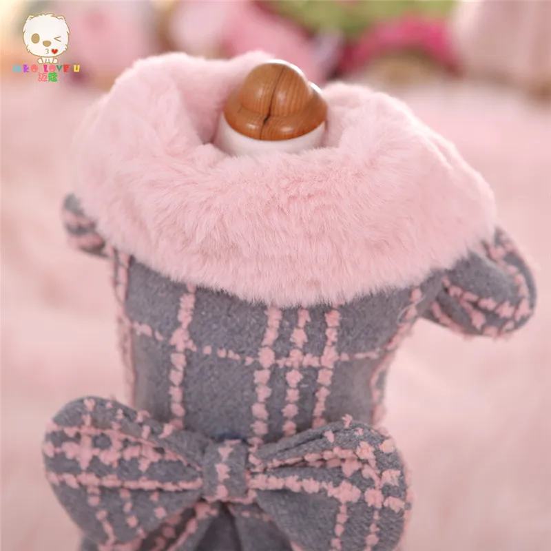 Роскошная шерстяная куртка для собак зимнее теплое платье принцессы с бантом