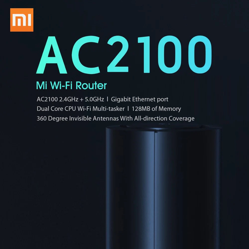 Маршрутизатор Xiaomi Mi AC2100 двухчастотный Wi Fi 128 МБ 2 4 ГГц 5 покрытие 360 ° двухъядерный
