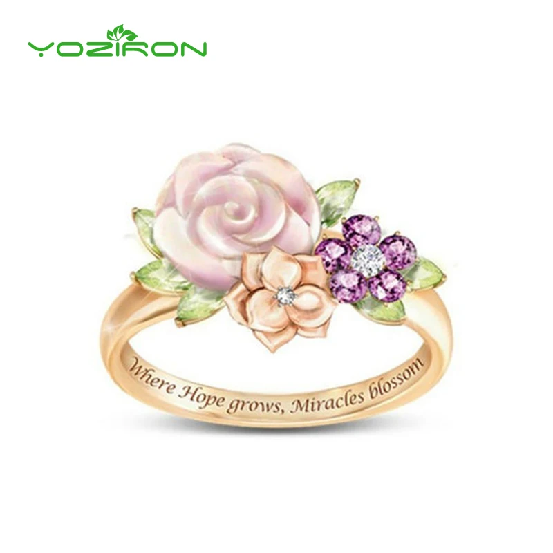 Yoziron красивые цветочные орнаменты креативные кольца с кристаллами в виде капель