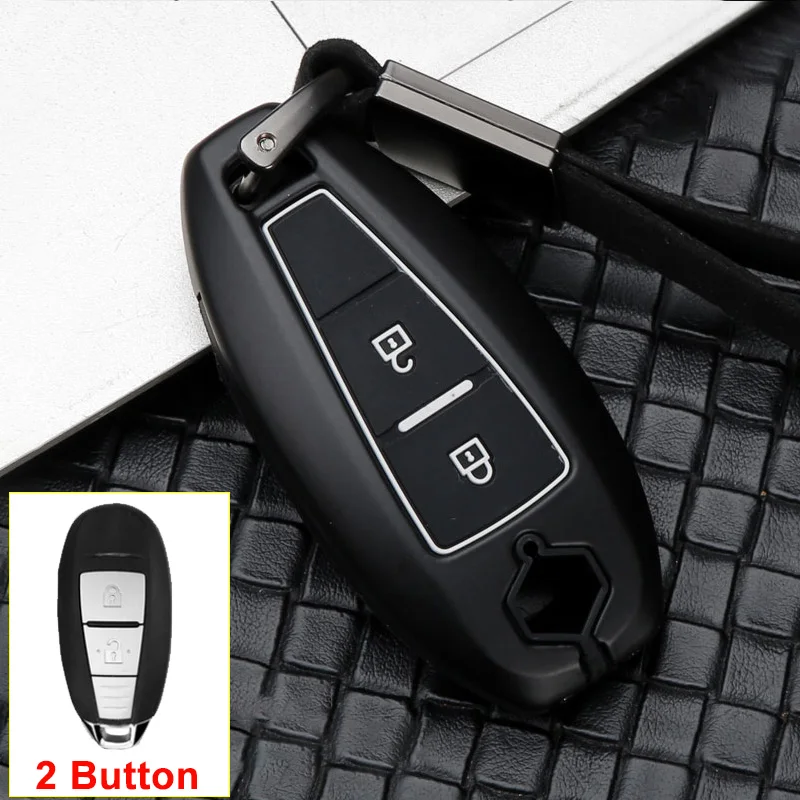 2 Button Black White Цинковый сплав+ силиконовый автомобильный чехол для дистанционного ключа от машины чехол для Suzuki Vitara Ignis Kizashi SX4 Baleno Ertiga Swift Liana S-Cross Samurai - Название цвета: 2 Button Black White
