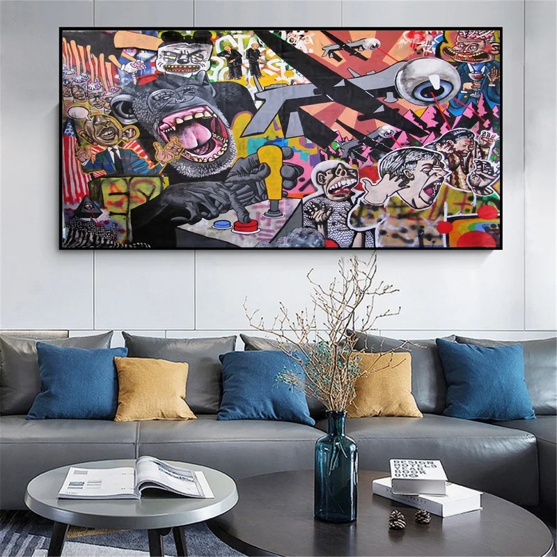 Graffiti Baboons And Kinds Of Onsters Wall Art Paintings Large Size Print on Canvas Art Wall Pictures Posters and Prints Cuadros