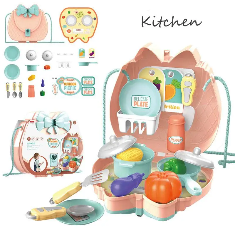 

Детские игрушки для ролевых игр, имитация мини-кухни для девочек, набор для красоты доктора, набор еды, рюкзак, игрушечный домик, подарок для ...