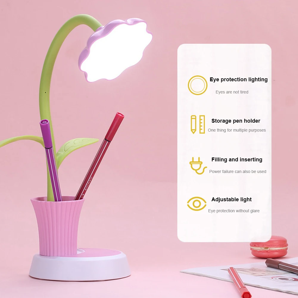 

Cute Sunflower Table Lamp Reading Learning LED Light With Pen Holder Student Touch Control USB Eye Care Protecting Night Lamp