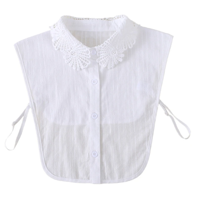 

Women Detachable Half Shirt Dickey Floral Lace Jacquard Lapel False Collar Striped Button Decorative Chiffon Blouse Top