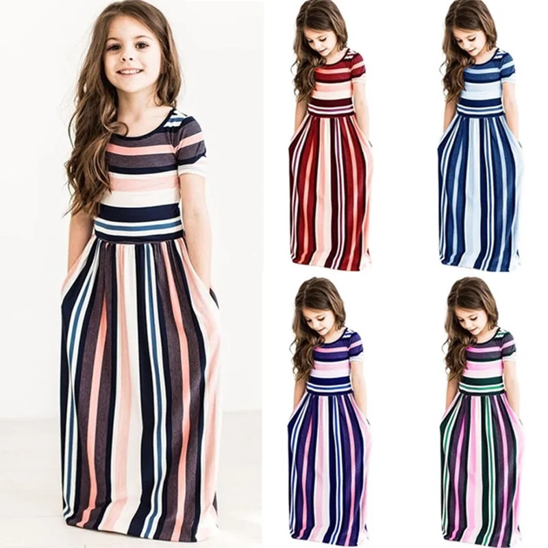 2022 весенне-Летнее Длинное платье для маленьких девочек Пляжная детская одежда с