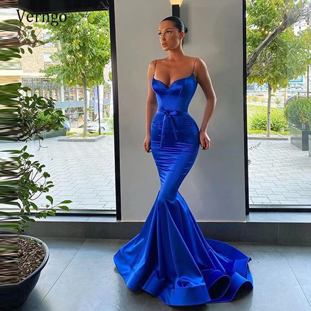 

Verngo Mermaid Royal Blue Evening Dress 2021 Spagetti Straps Fitted Champagne Fish Tail Prom Gowns Long Party Formal Dress
