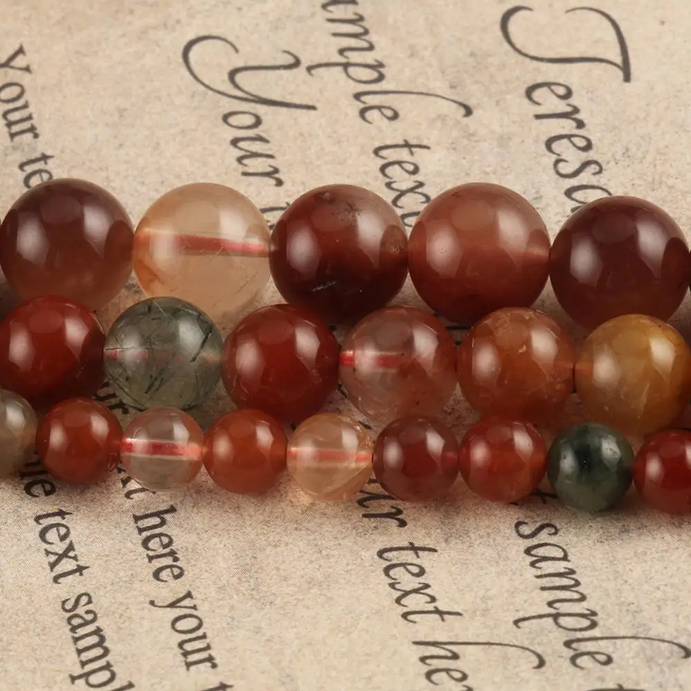 

Natural Red Rutilated Quartzs/Multicolor Rutilated Quartzs Crystal Round Beads for Jewelry Making DIY Handmade Bracelet 15