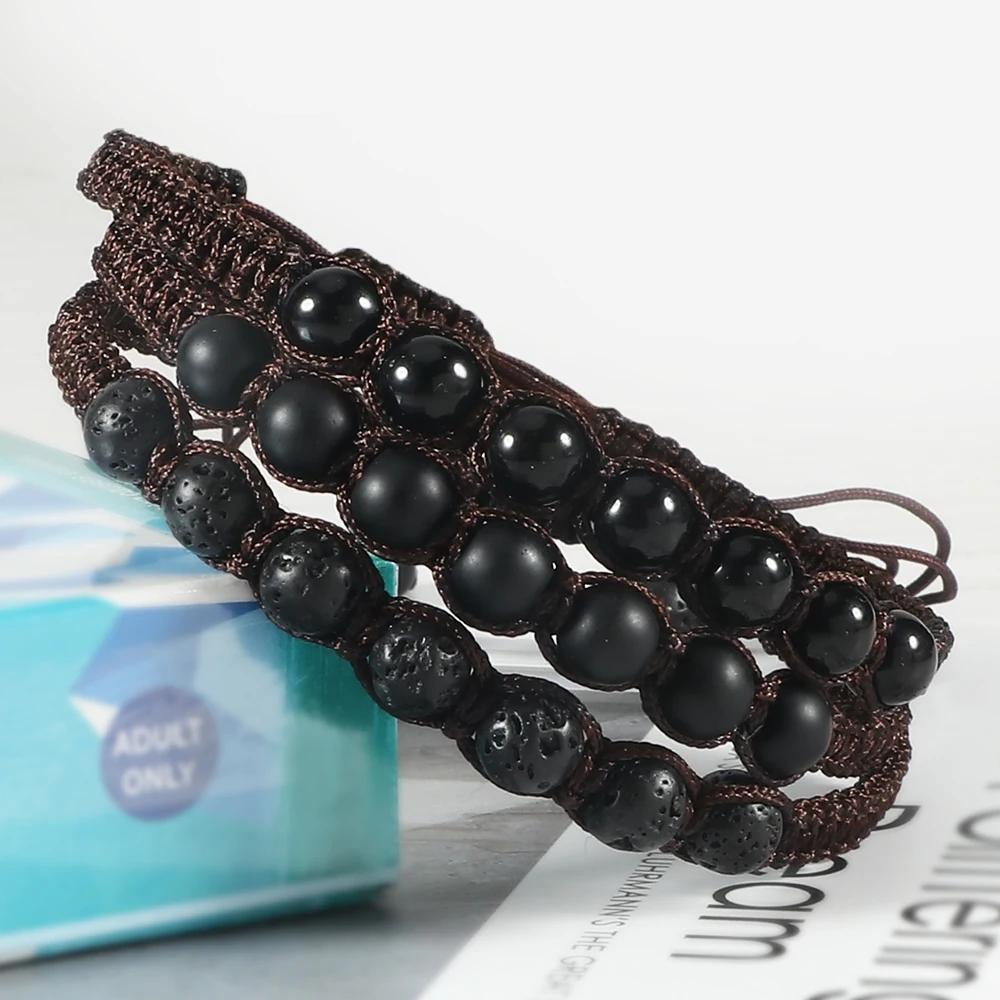

6mm Men Handmade Knot Rope Bracelets Charms Lava Black Mattle Rock Adjustable Bracelets for Women Yoga Healing Jewelry Gifts