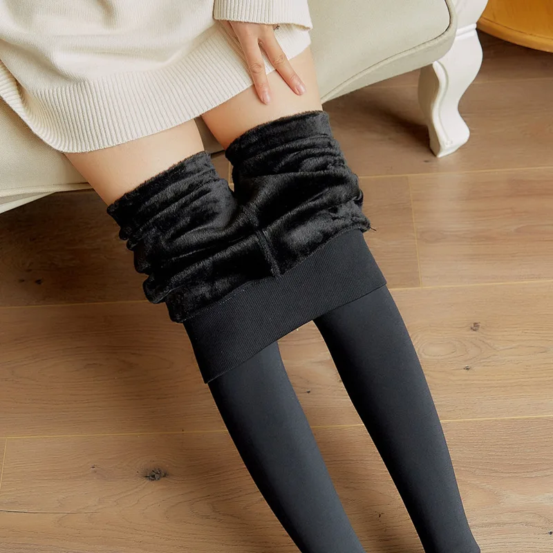 

Winter Plus Velvet Thick Warm Women Leggings High Waist Solid Slim Elastic Pants Female Seamless Soft Warm Trousers Plus Size