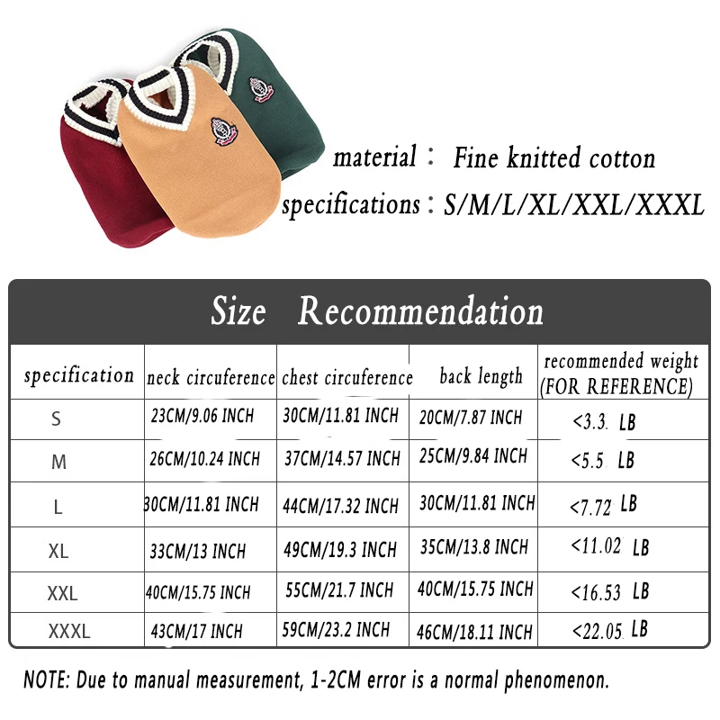 

Pet Autumn Winter Vest Warm Knitted Cotton Vest Christmas Clothe Outdoor Small Dogs Cat Clothes Casual Puppy Four-Legged Clothes