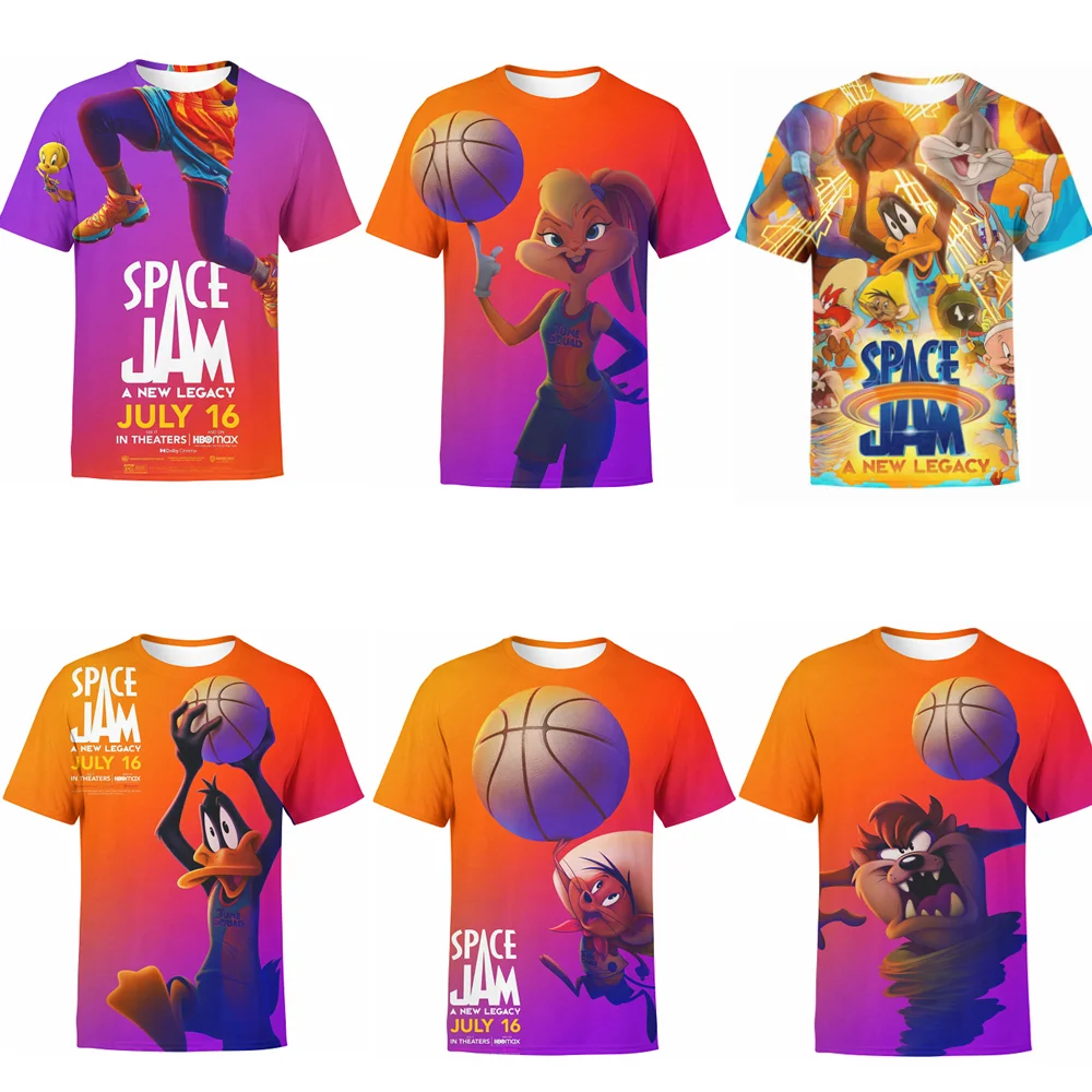 

Space-Jam Bugs Bunny T-Shirts James Shirt Tops Cosplay Costume Movie A New Legacy Summer Uniform Short Sleeve Tshirt Kids Adults