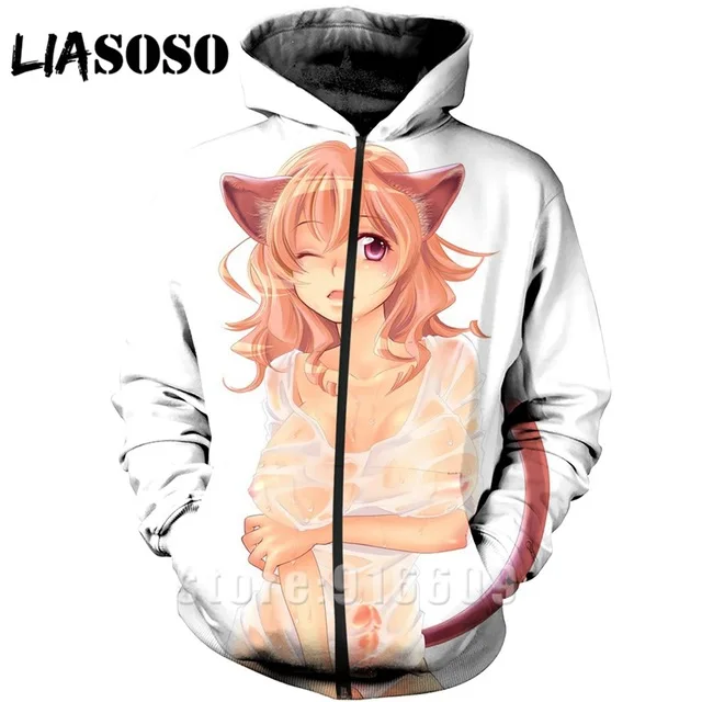 

LIASOSO Hoodie 3D Print Jacket Men Sexy Loli Cat Girl Streetwear Harajuku Sweatshirt Punk Zipper Anime Long Sleeve Logo Hoodies