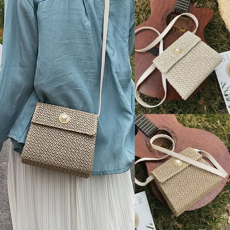 Женская модная соломенная сумка богемная ротанговая ручная через плечо