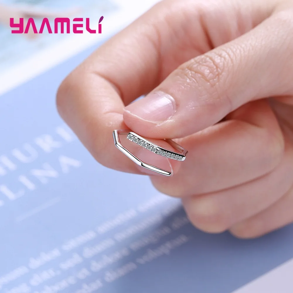 

Real S925 Sterling Silver Rings for Women Simple Austrian Crystal Paved Cross Wedding Fashion Female Wholesale Jewelry