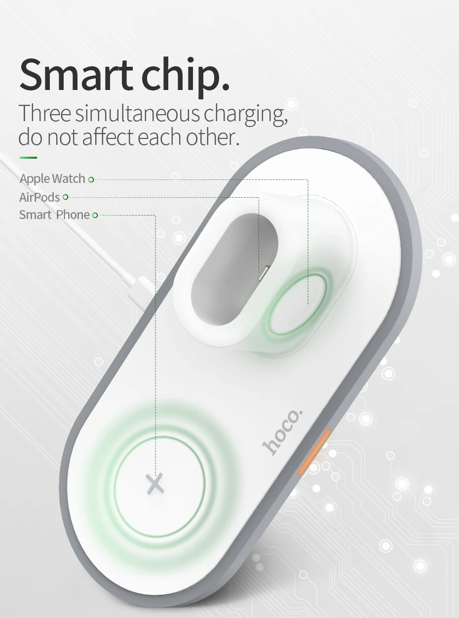 HOCO CW21 3 в 1 Беспроводное зарядное устройство для Apple Watch 4 3 2 1 быстрое зарядное устройство для airpods iPhone 11 X XS MAX 8 QI Беспроводная зарядная панель