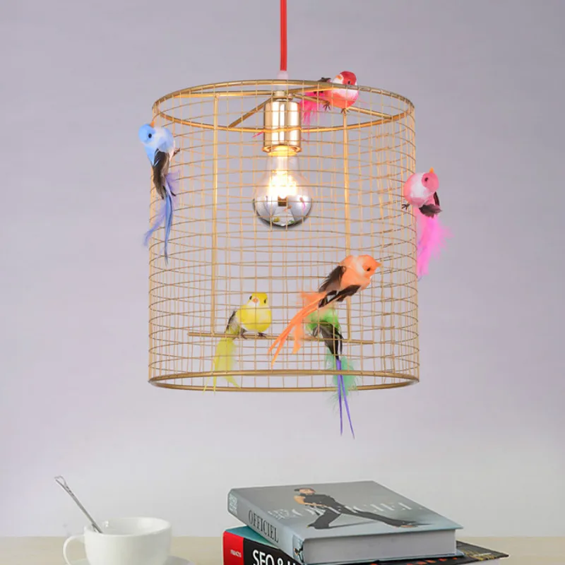 

Creative Colorful Bird Cage Pendant Light Morden Bedroom Balcony Living Room Iron Bird Lamp Home Decor Led Kitchen Hanging Lamps