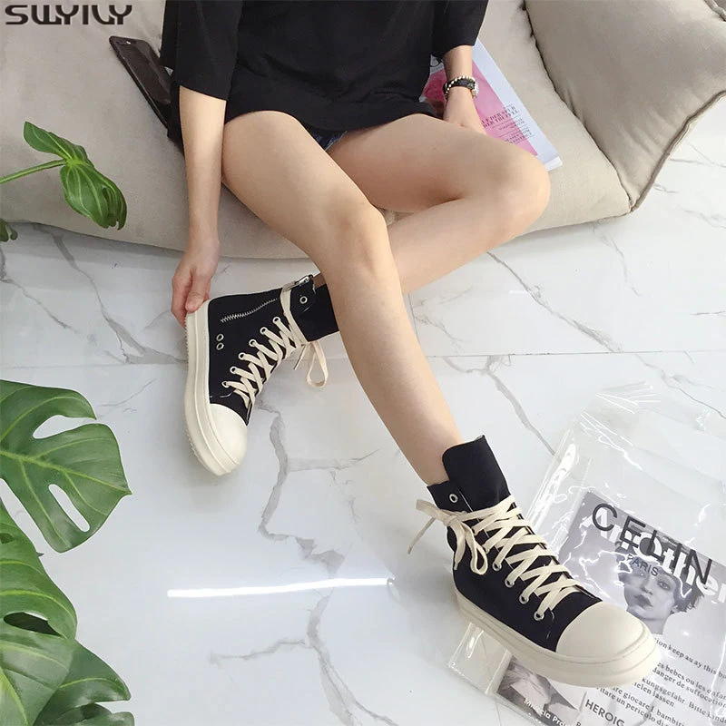 

SWYIVY Canvas Shoes Women Chunky Sneakers Solid Woman Shoes Spring 2020 Fashion Black Sneakers For Women Flat Light Ladies Shoe