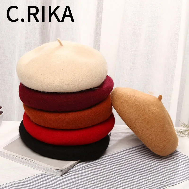 2019 женский элегантный шерстяной берет зимняя теплая Женская шапка для художника