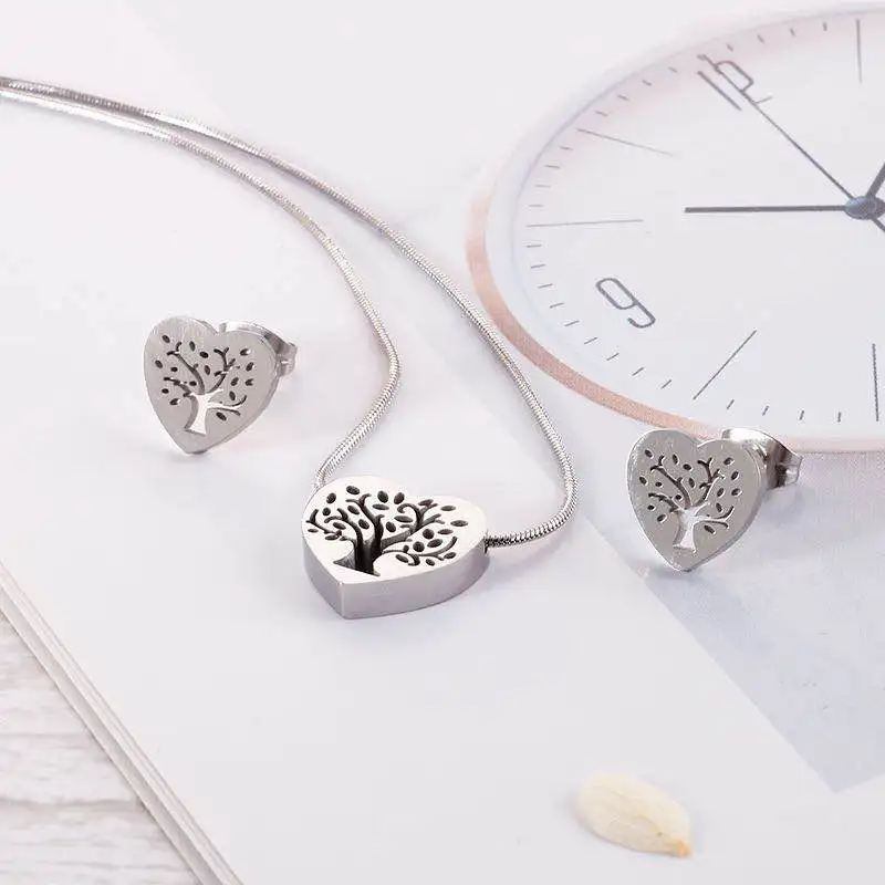 Комплект сережек для женщин из нержавеющей стали с подвеской в виде дерева жизни