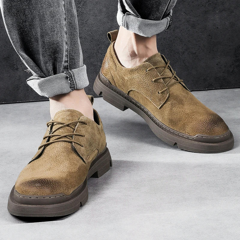 High Quality Mens Shoes Suede Handmade Brand Outdoor Platform Jeans Boots Spring Autumn For Men Travel Non-Slip Shoe | Обувь