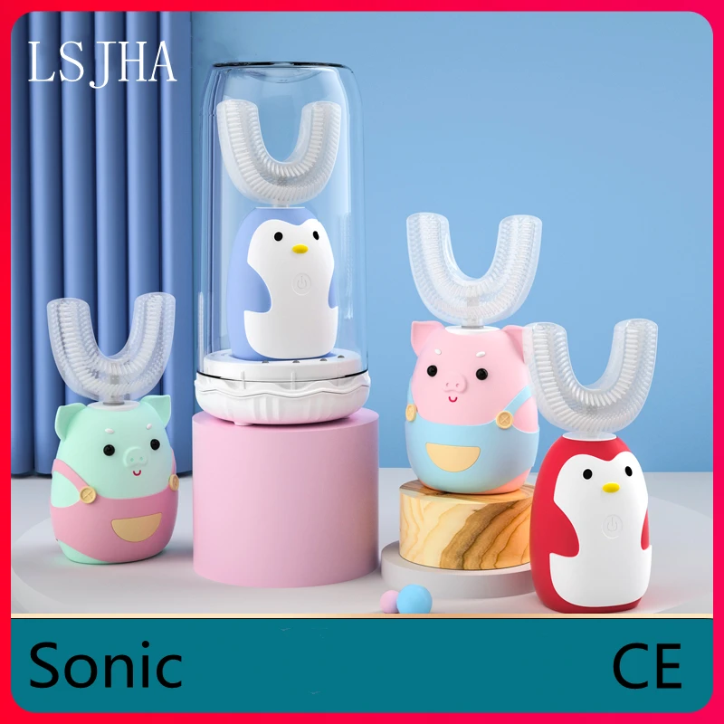 

LSJHA Children's U-shaped Electric Toothbrush Cartoon Pattern Oral Care Prevention Tooth Decay Replaceable Toothbrush Head