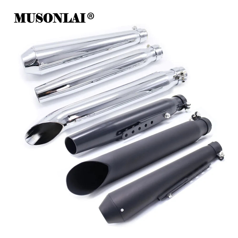 

Universal Motorcycle Cafe Racer Exhaust Mufflers Silencer Pipe Motorbike Exhaust System for Harley Black / Silver