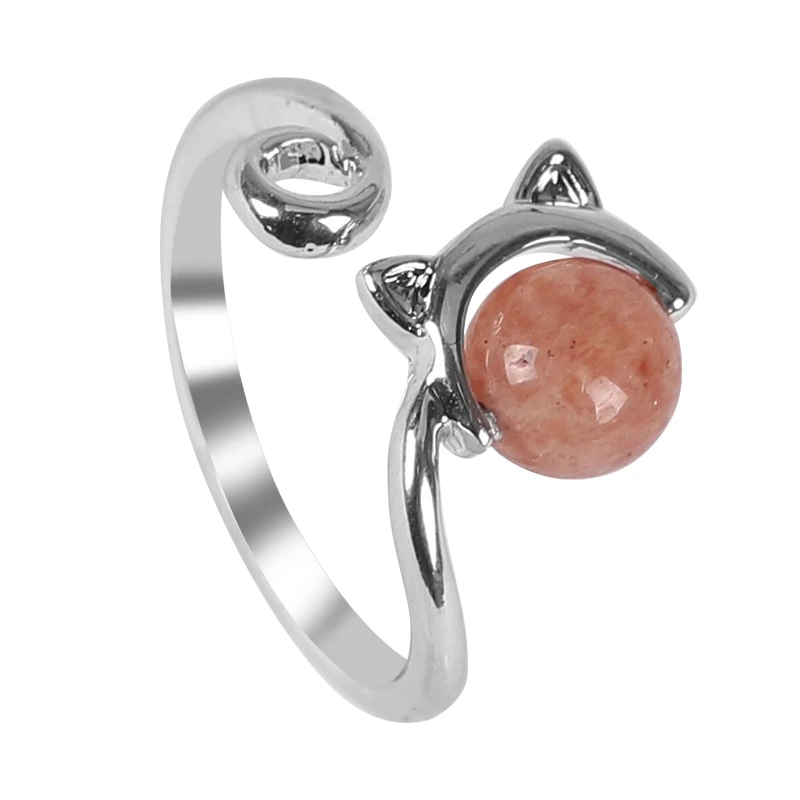 Модное индивидуальное кольцо Женское с милыми котятами и красными круглыми