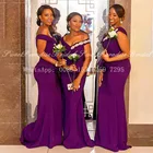 Фиолетовые платья подружки невесты с бусинами Русалка с открытыми плечами африканские женщины Дешевое длинное платье для гостей свадьбы горничная честь