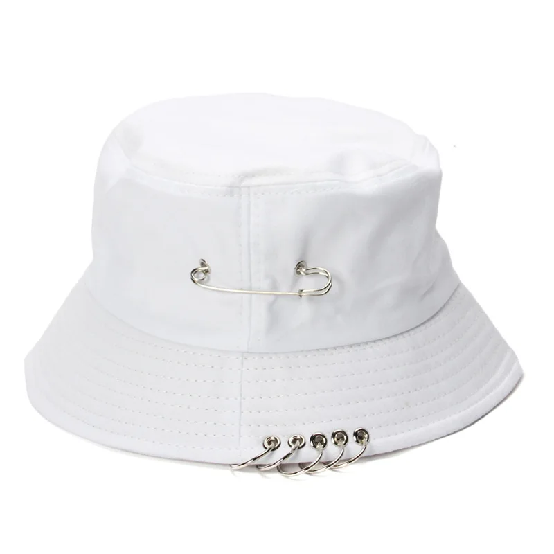

Women girls Unisex Iron ring pin summer Harajuku foldable Bucket Hat Hiking Climbing Hunting Fishing Outdoor Protection caps