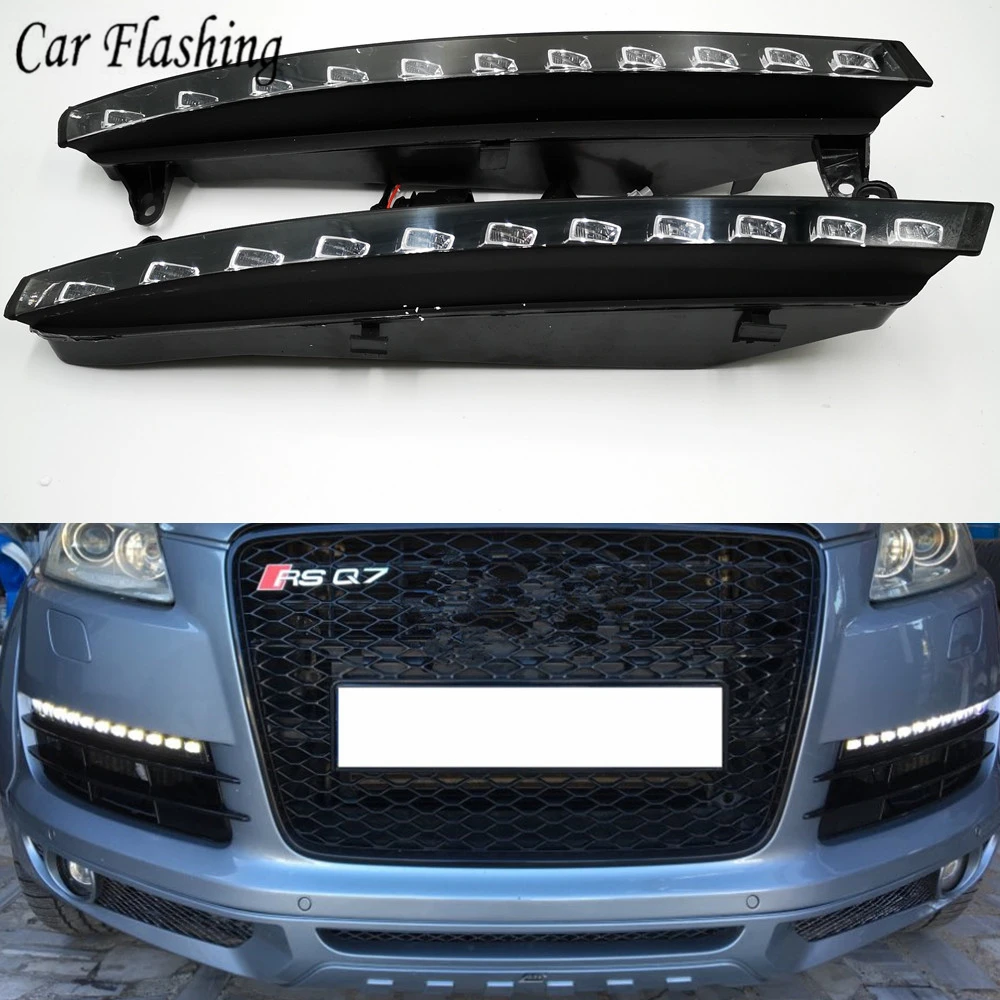 

Car Flashing 1 Set DRL For Audi Q7 2006 2007 2008 2009 Daylight Car LED DRL Daytime Running Lights Fog head Lamp cover