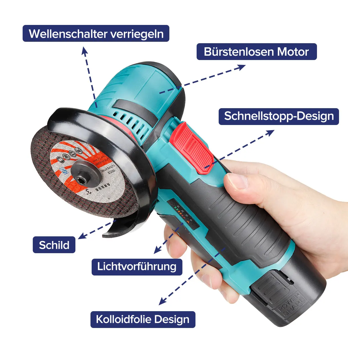 

12V 500W Brushless Angle Grinder with Two Batteries Mini Cordless Angle Grinder Polishing Machine Diamond Cutting Power Tool