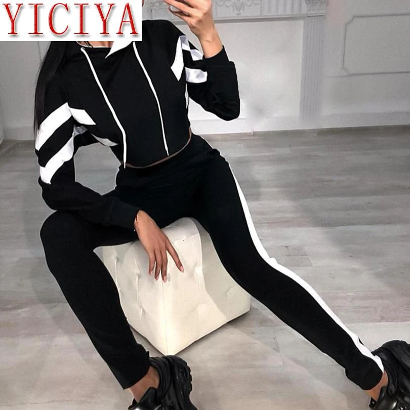 Комплект из двух предметов с длинным рукавом, спортивный костюм для женщин, одинаковые комплекты из топа с капюшоном и штанов, желтый и черный женский костюм в стиле пэчворк