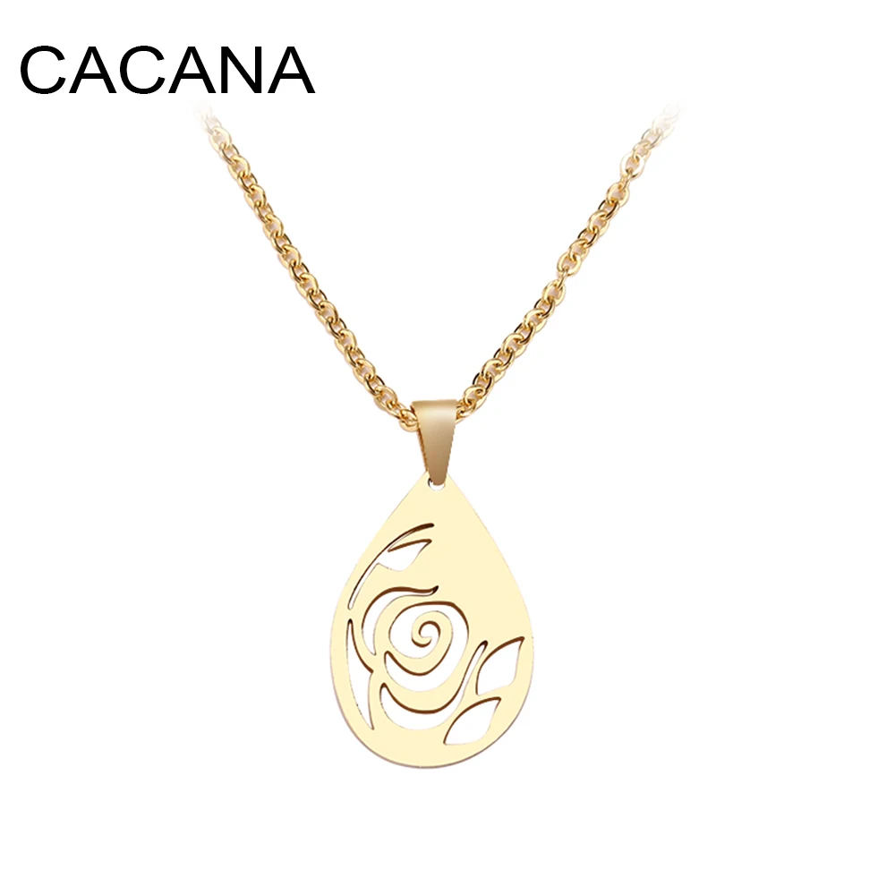 Какана ожерелье из нержавеющей стали для женщин мужчин роза капля воды кулон