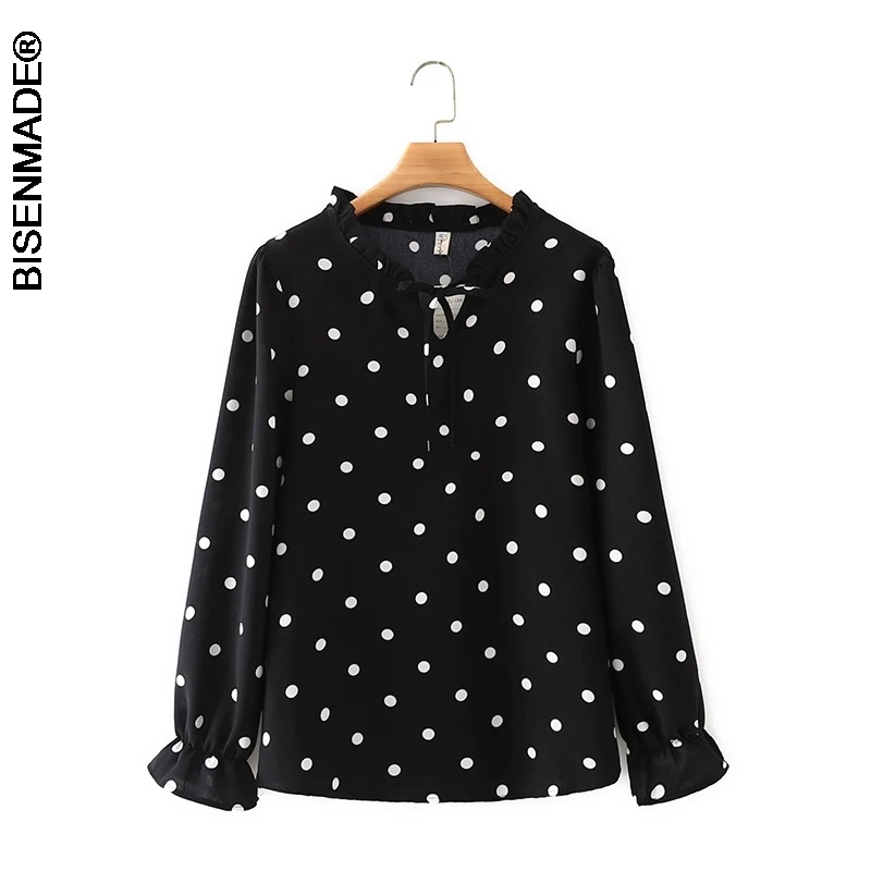 

Women's Clothing Blouses&Shirts Plus Size Spring/Autumn 2021 Fashion Casual Loose Puff Sleeve Dot Chiffon Tops
