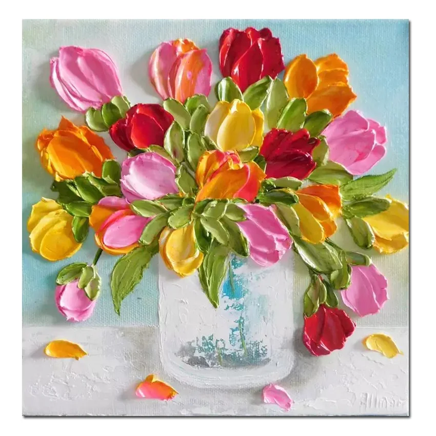 

No Framed Hand Painted Oil Painting On Canvas Modern Abstract Oil Painting On Canvas Reprodcution Knife Flowers Heart Picture H