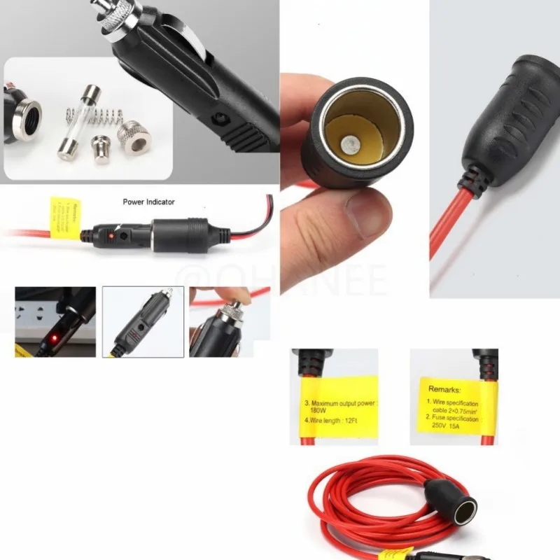 

Car Charging Cigarette Extension Cord Red 12 V 24 V Cigarette Lighter Extension Cable Plug With 10A Fuse 3.6M Fire Line
