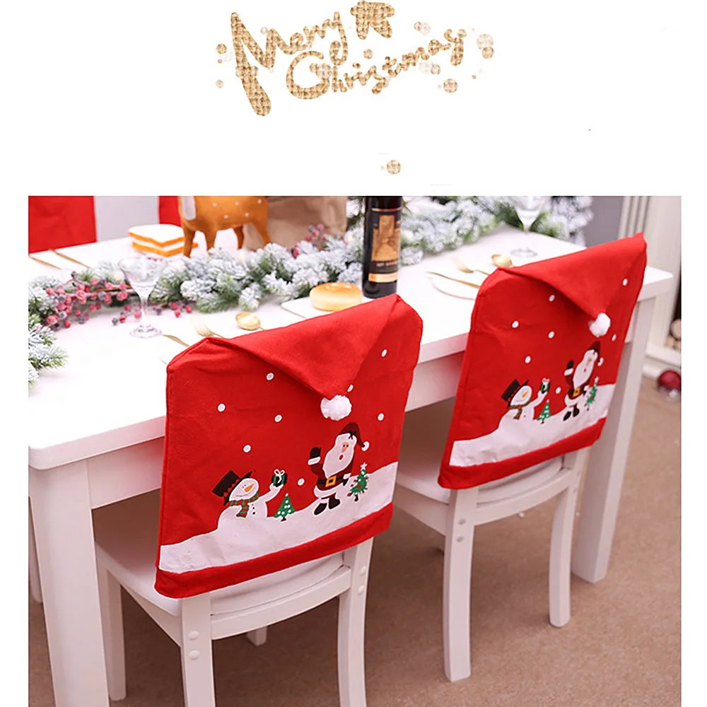 Рождественские чехлы на стулья Санта Клаус красная шляпа рождественские