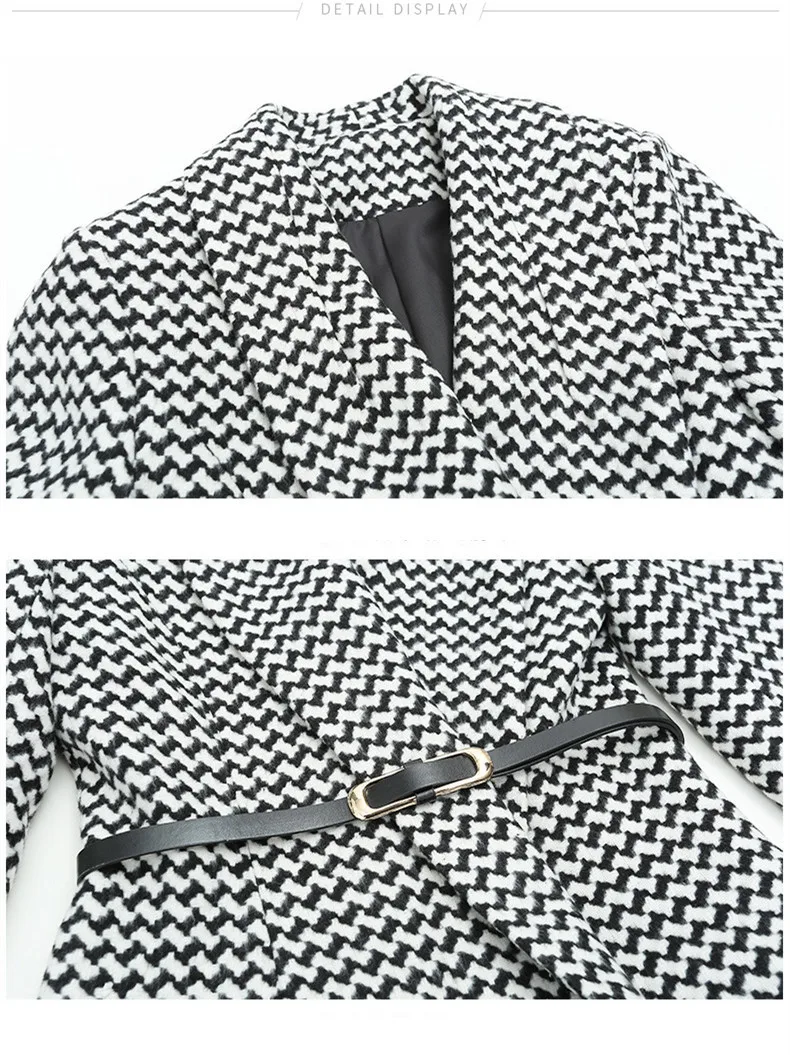 Мода OL клетчатая юбка костюмы женские осень зима длинный рукав тонкий шерстяной