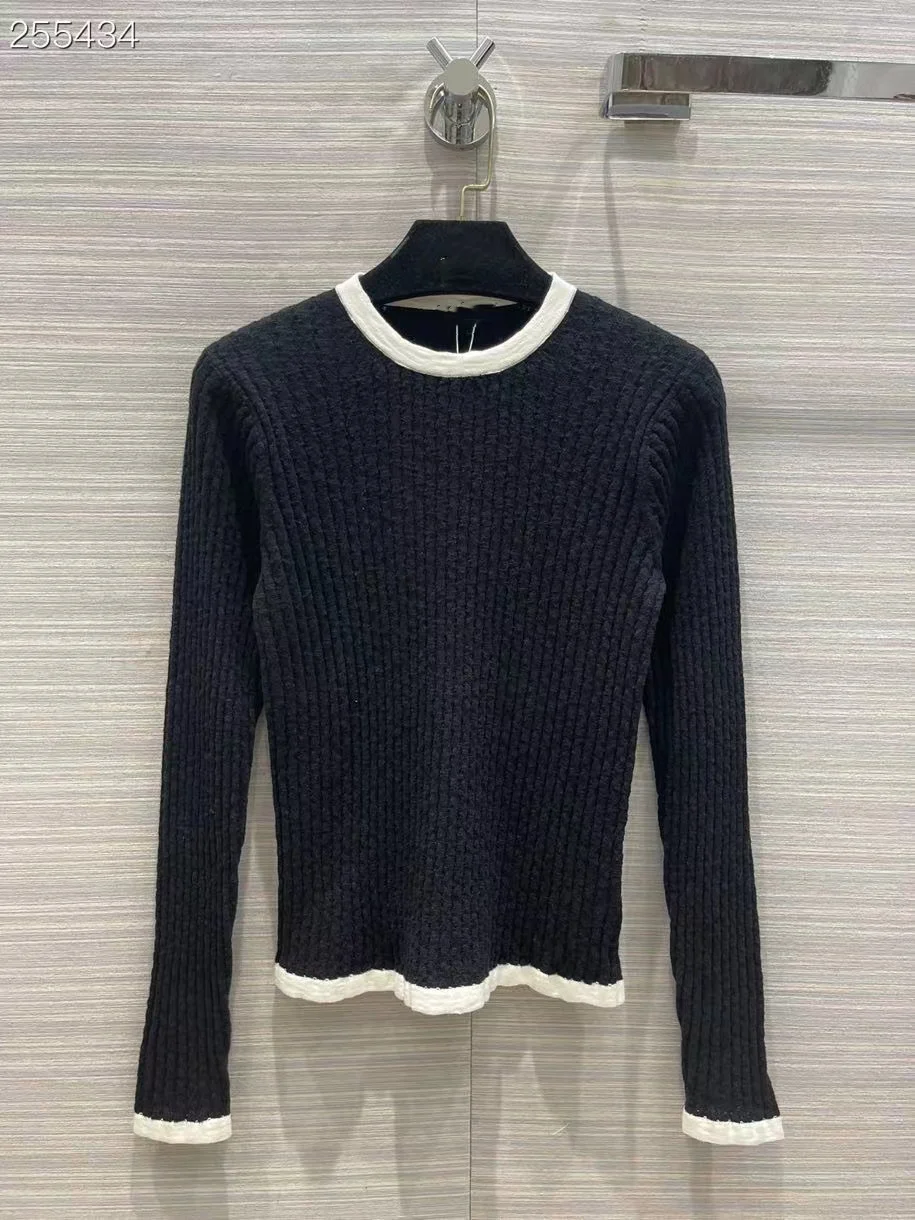 

Luxury Blouse 2022 Summer Spring New Design Women Runway Knit High Quality Cotton Pullover White / Black Blouse