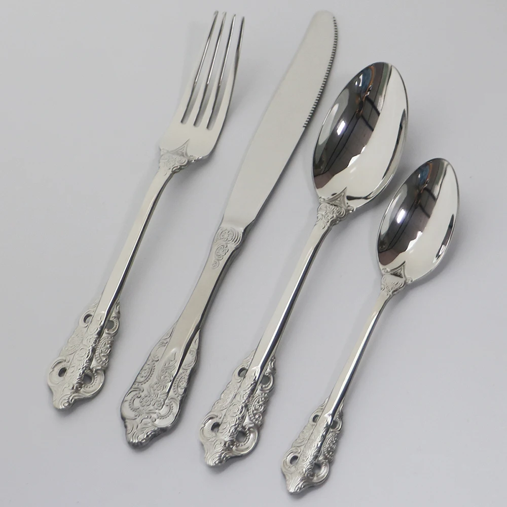 

Dinnerware Classic Black Court Style Knife Fork Spoon Stainless Steel Set Silverware Set Cutlery Set Flatware Kitchen Tableware