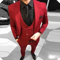 red notched lapel wedding suits evening party prom bridegroom custom made slim fit three pieces best man tuxedos costume homme