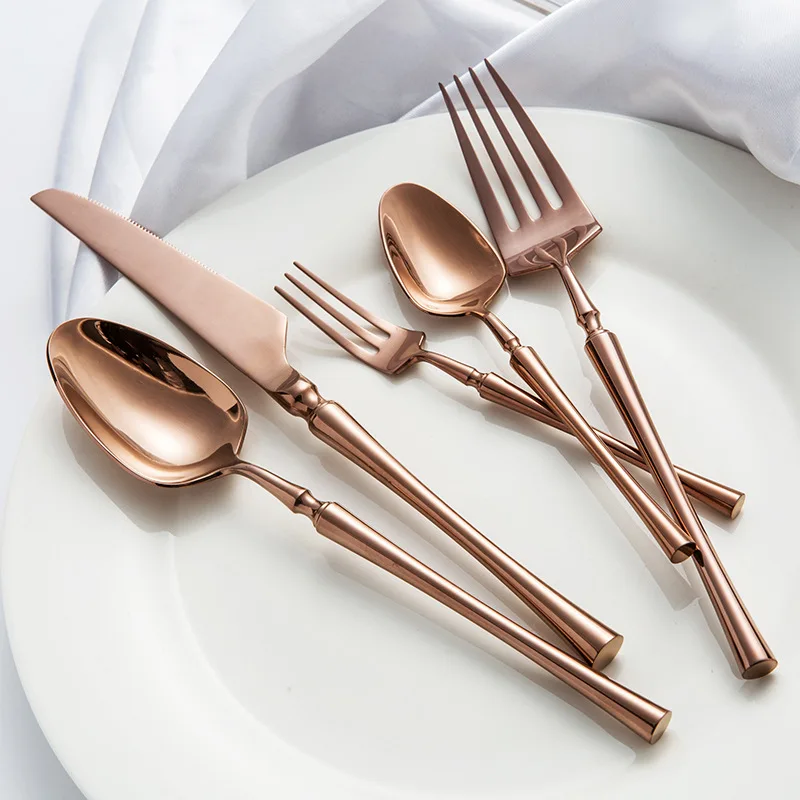 24 unids/lote comida coreana cuberteria portatil 304 cuchillo de mesa acero inoxident S poon tenedor juego vajilla oro|Столовые